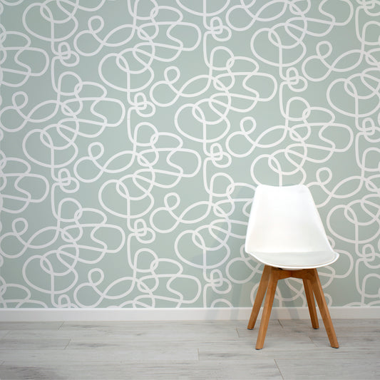 Abstract Curls Mint with White Chair