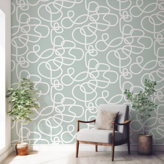 Abstract curls Mint White Room With Grey Chair With Green Plants