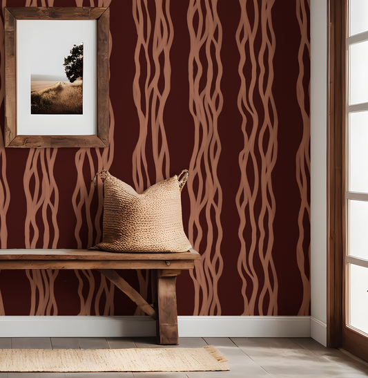 Adele wallpaper in a hallway with a wooden bench