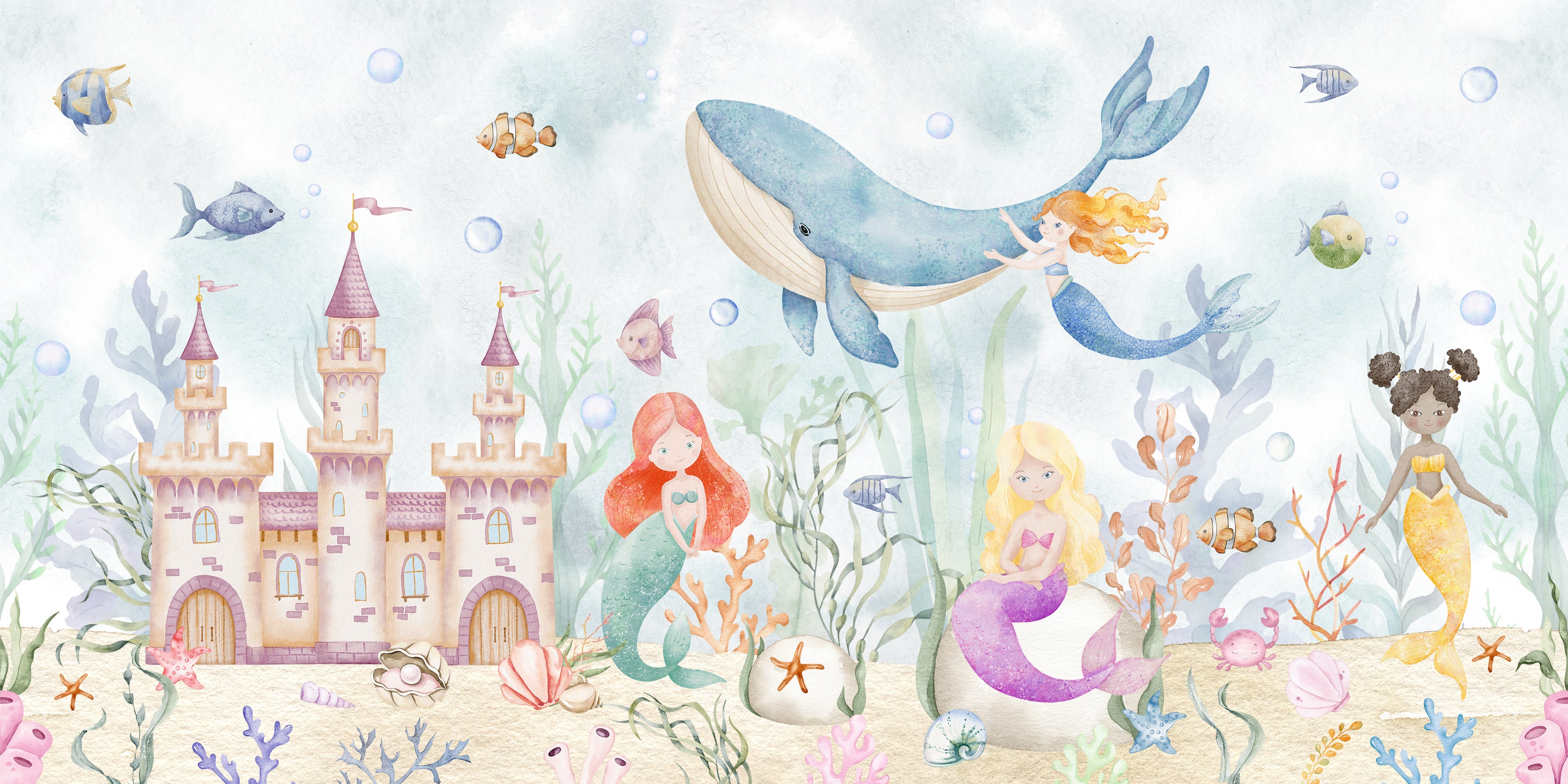 Andrina Wallpaper with Mermaids and Sea Creatures