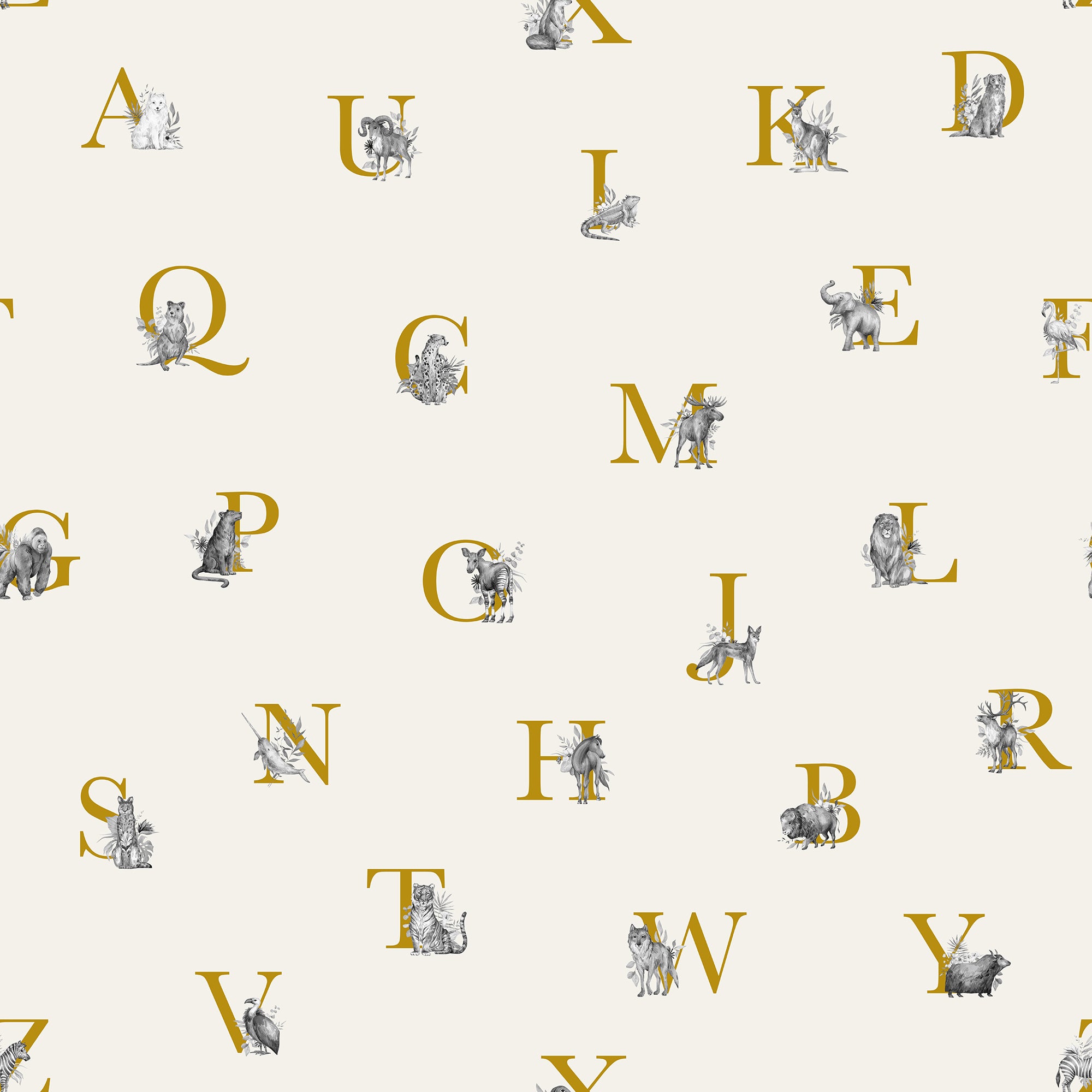 Animal_Alphabet_Gold_Wallpaper_Mural_Artwork
