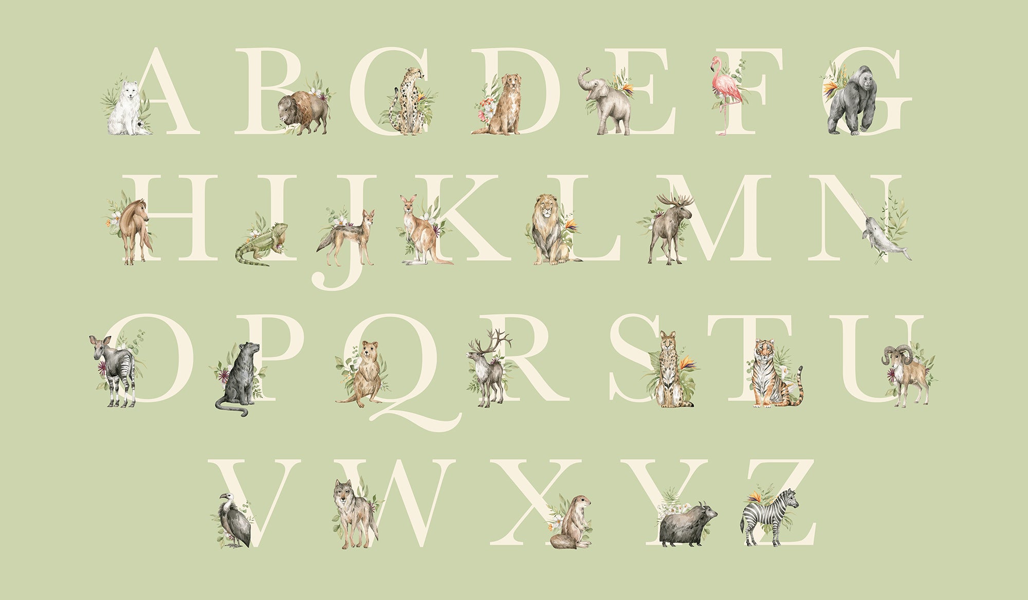 Animal_Alphabet_Green_Wallpaper_Mural_Artwork