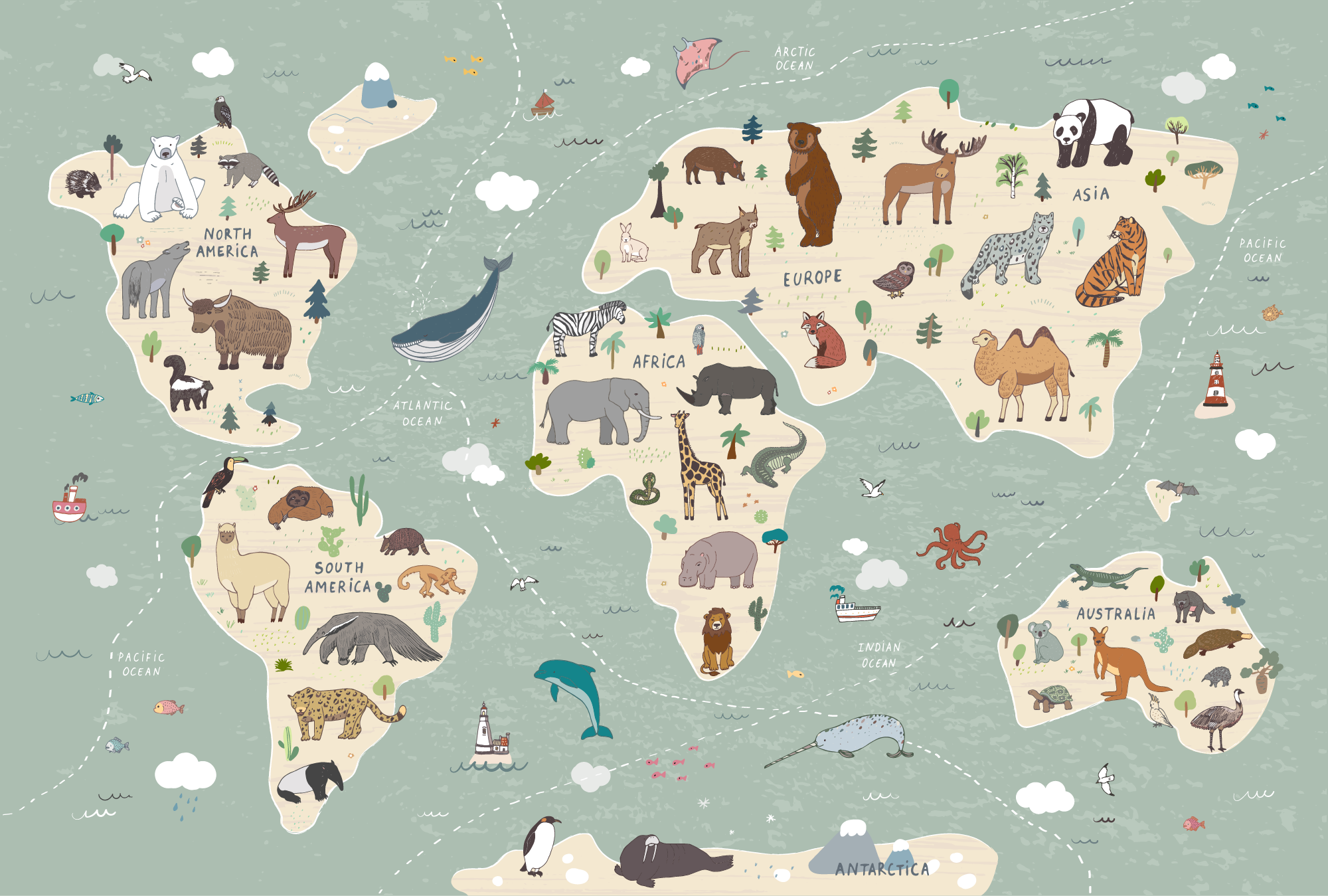 Animal_Kingdom_Atlas_Wallpaper_Mural_Artwork