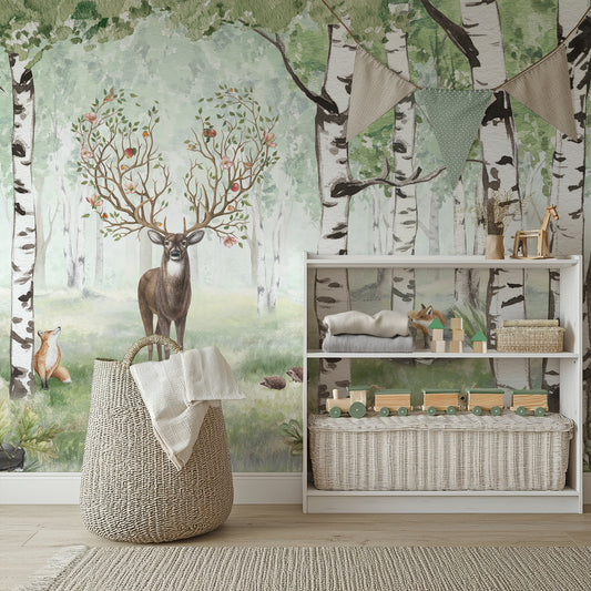 Antlers Summer in Nursery with light baskets and green toys