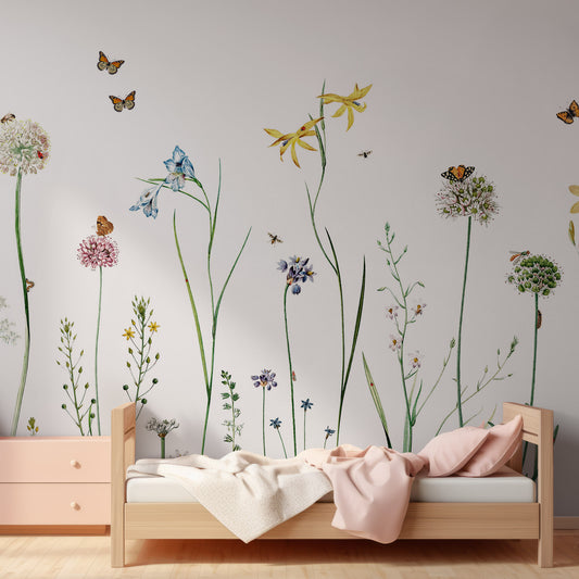 Butterfly Garden In Small Room With Pink Single Bed With Wooden Frame And Wooden Cabinet