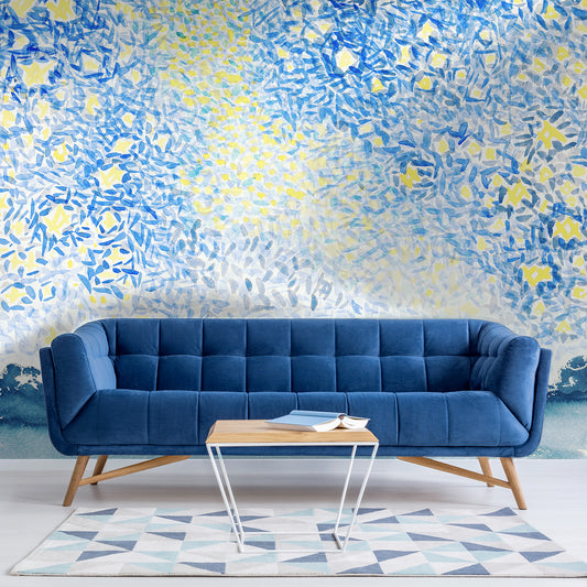 Celestial Dreams in room with large blue sofa
