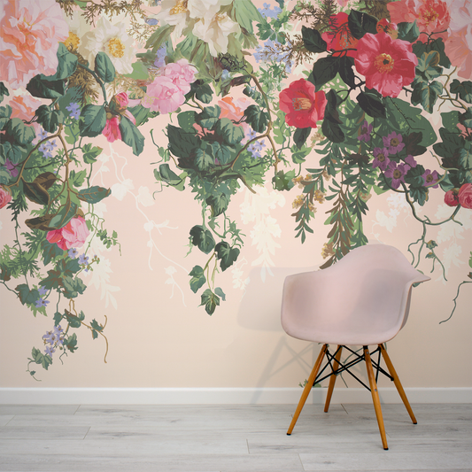 Fleur - Papier peint mural vintage à fleurs roses