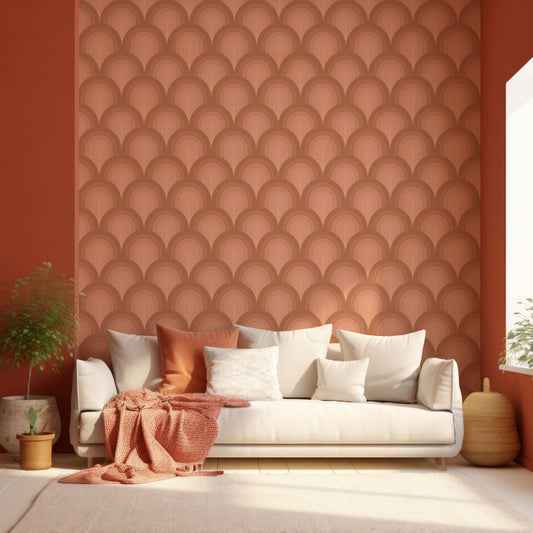 Circular Cascade Brown In Living Room With White Sofa And Red Blanket With Red Surrounding Walls