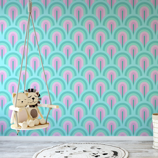 Circular Cascade Wallpaper Mural In Childs Lion Bedroom