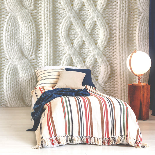 Cozy Wallpaper In Bedroom With Single Stripy Bed