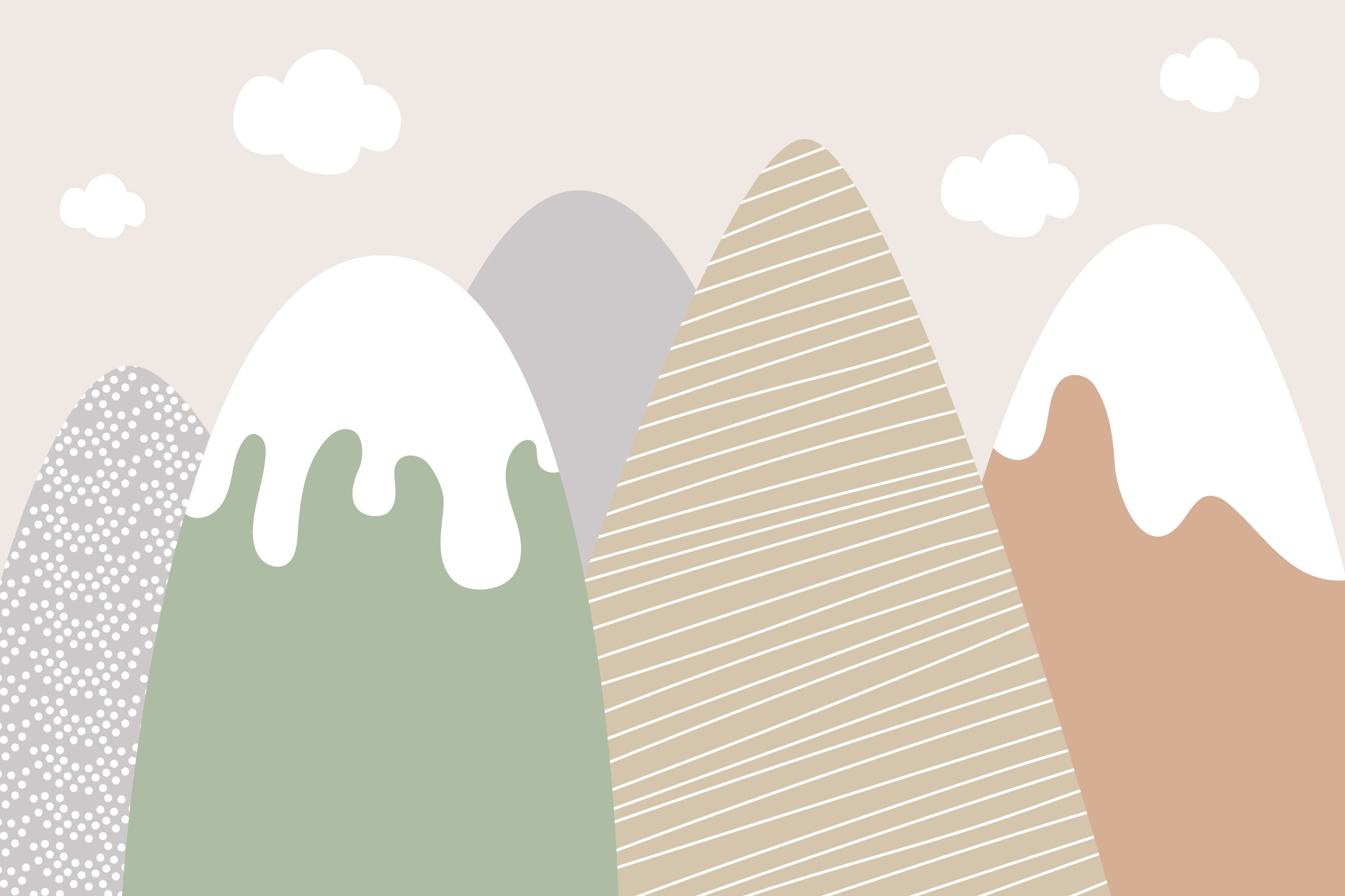 Craggie Sage & Orange Patterned Children's Mountain Wallpaper Mural Full Artwork