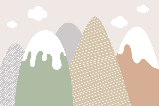 Craggie Sage & Orange Patterned Children's Mountain Wallpaper Mural Full Artwork