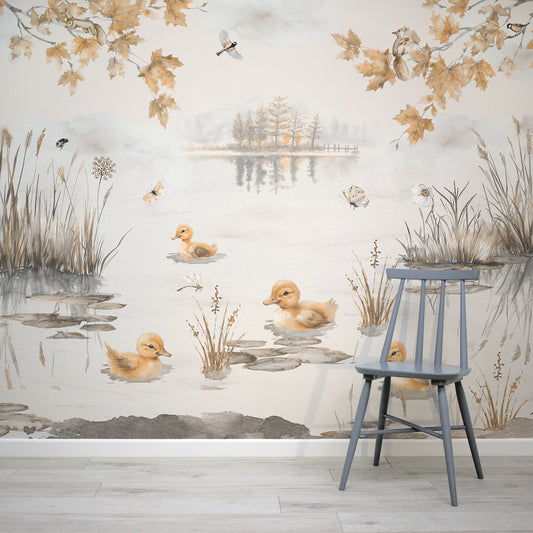 Puddles Autumn Wallpaper With Grey Chair