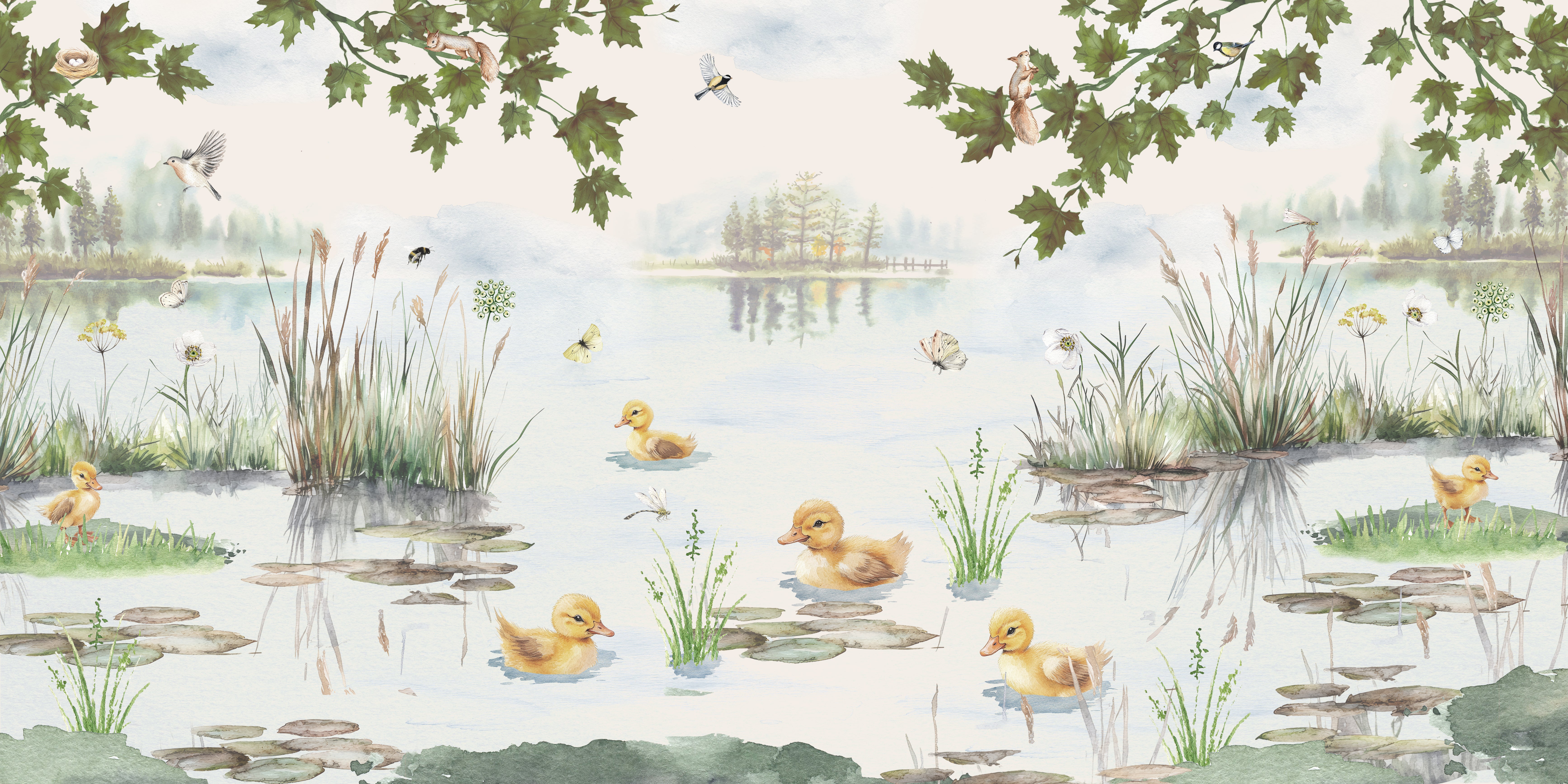 Puddles Summer Ducklings Wallpaper