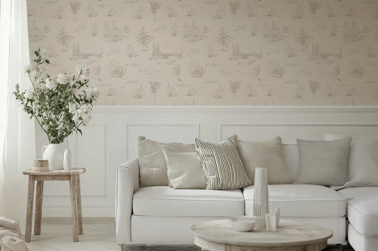 Eilph Wallpaper In a Living Room With a White Sofa