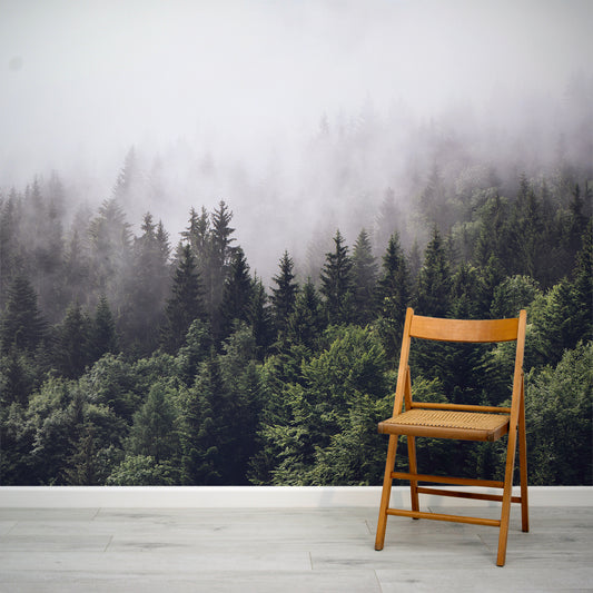 Ethereal Wallpaper In Living Room With Wooden Foldy Chair