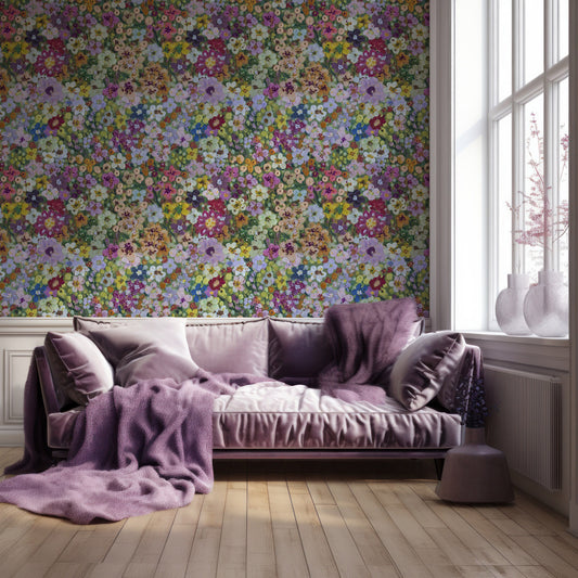 Eurydice In Living Room With Purple Sofa With Purple Cushions And Blankets