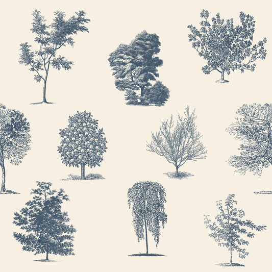 Evergreen Royal Blue Wallpaper Tree Light Yellow Design