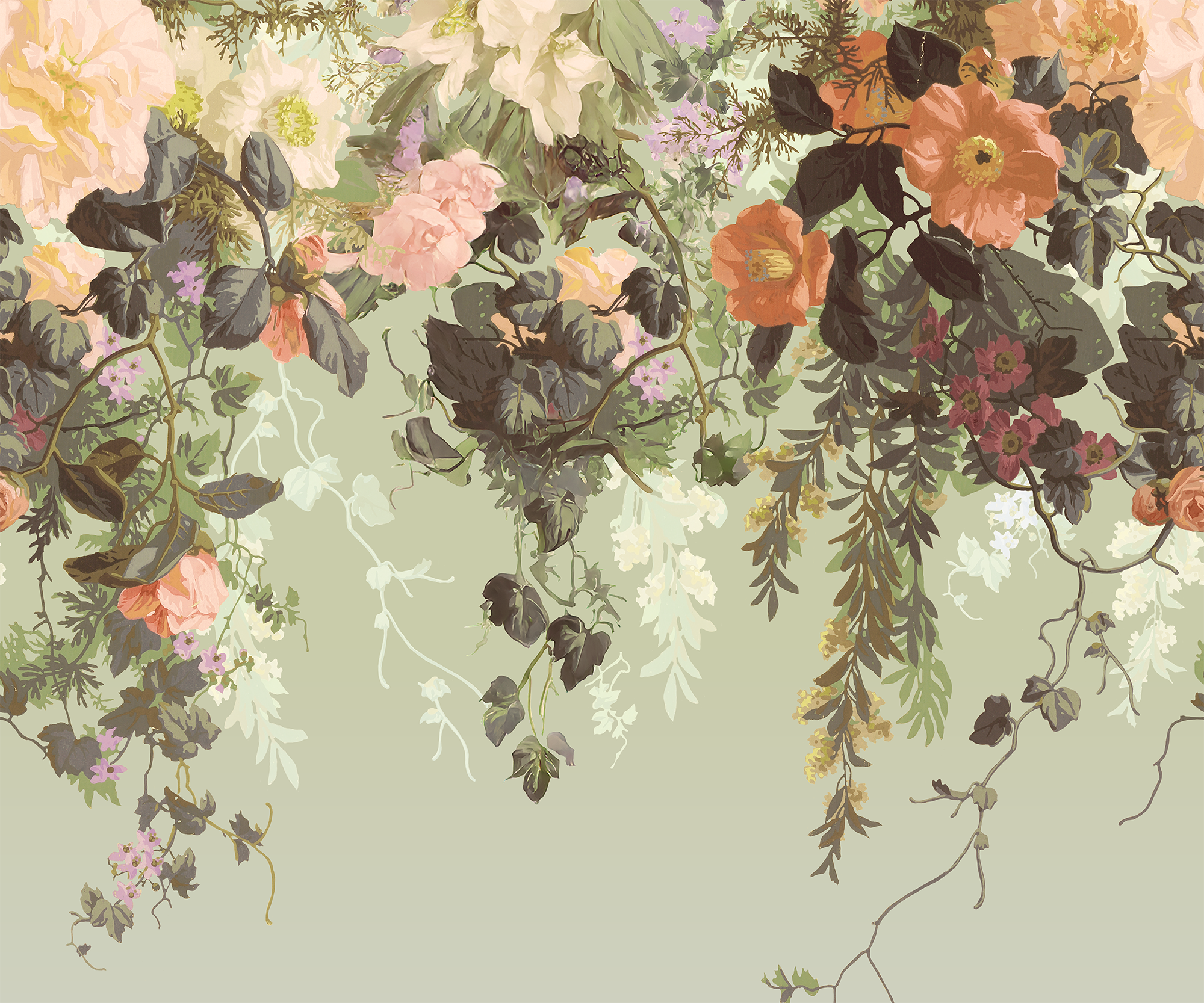 Fluer Tropical - Papier peint mural à fleurs vintage