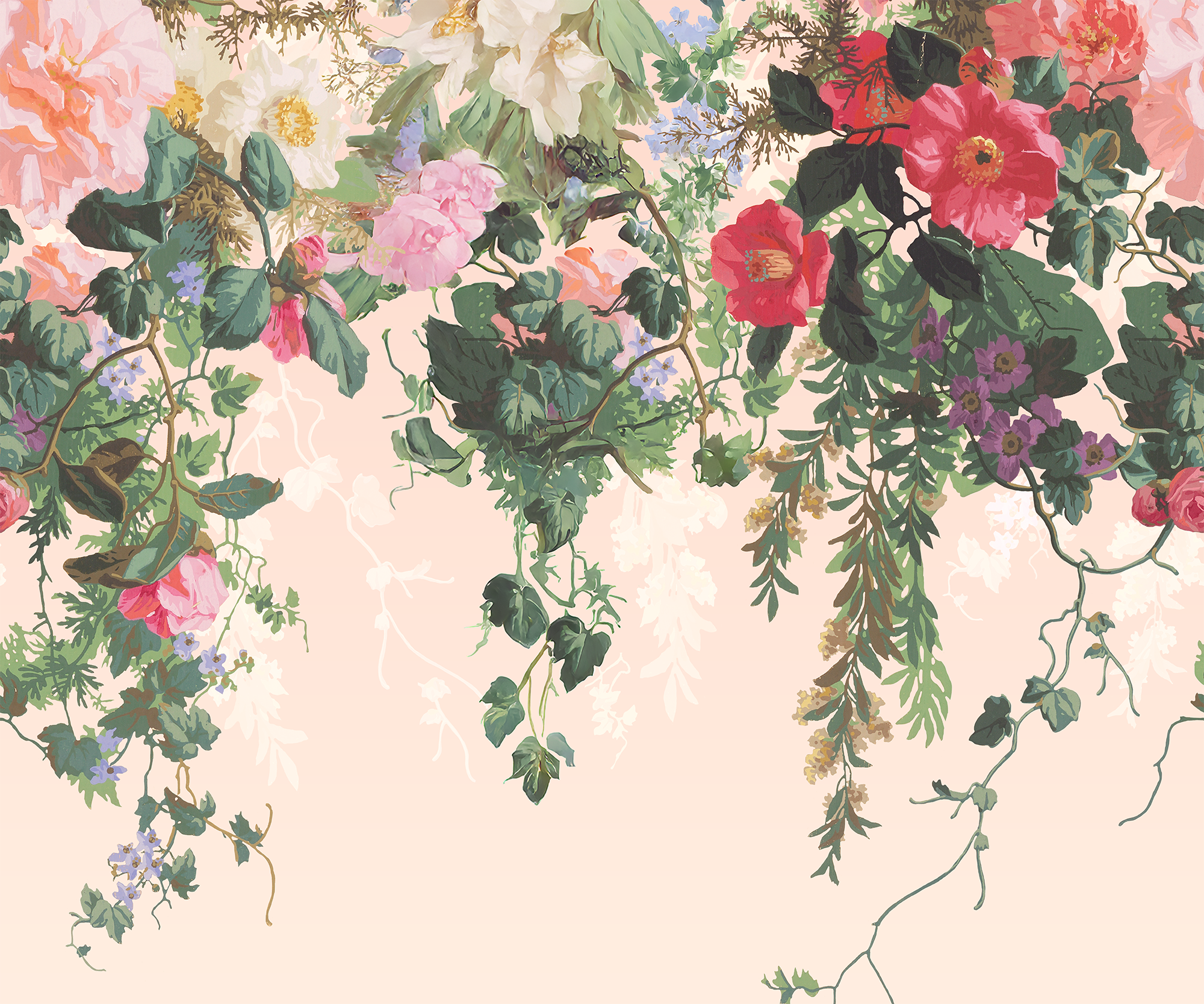 Fleur - Papier peint mural vintage à fleurs roses