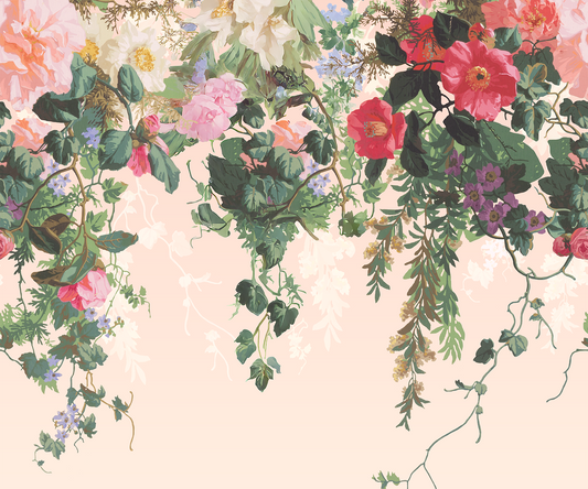 Fleur - Papier peint mural vintage à fleurs roses