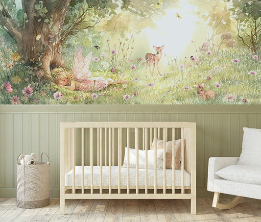 Haisley Wallpaper in a Nursery with Paneling