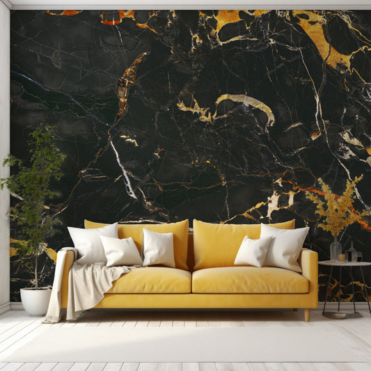 Inisonies In Living Room With Large Mustard Yellow Sofa And Trees