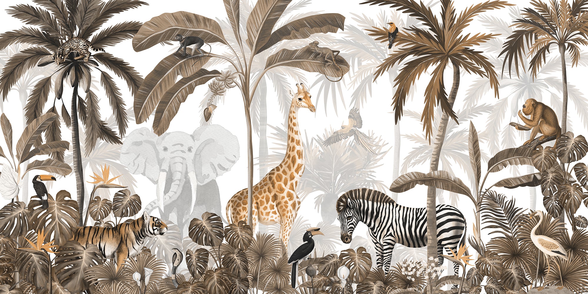 Jungle_Jive_Sepia_Wallpaper_Mural_Artwork