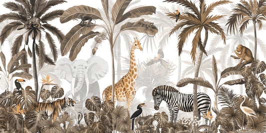 Jungle_Jive_Sepia_Wallpaper_Mural_Artwork