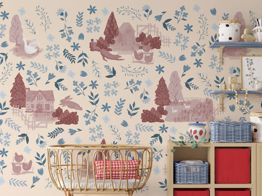 Juniper Berry Wallpaper in a Red and Blue Nursery
