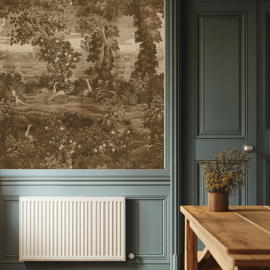 Katharine Harvest Wallpaper in a Blue Hallway