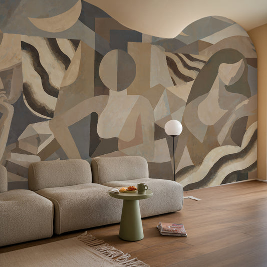 Luna Silence - Mid-Century Geometric Scene Wallpaper Mural