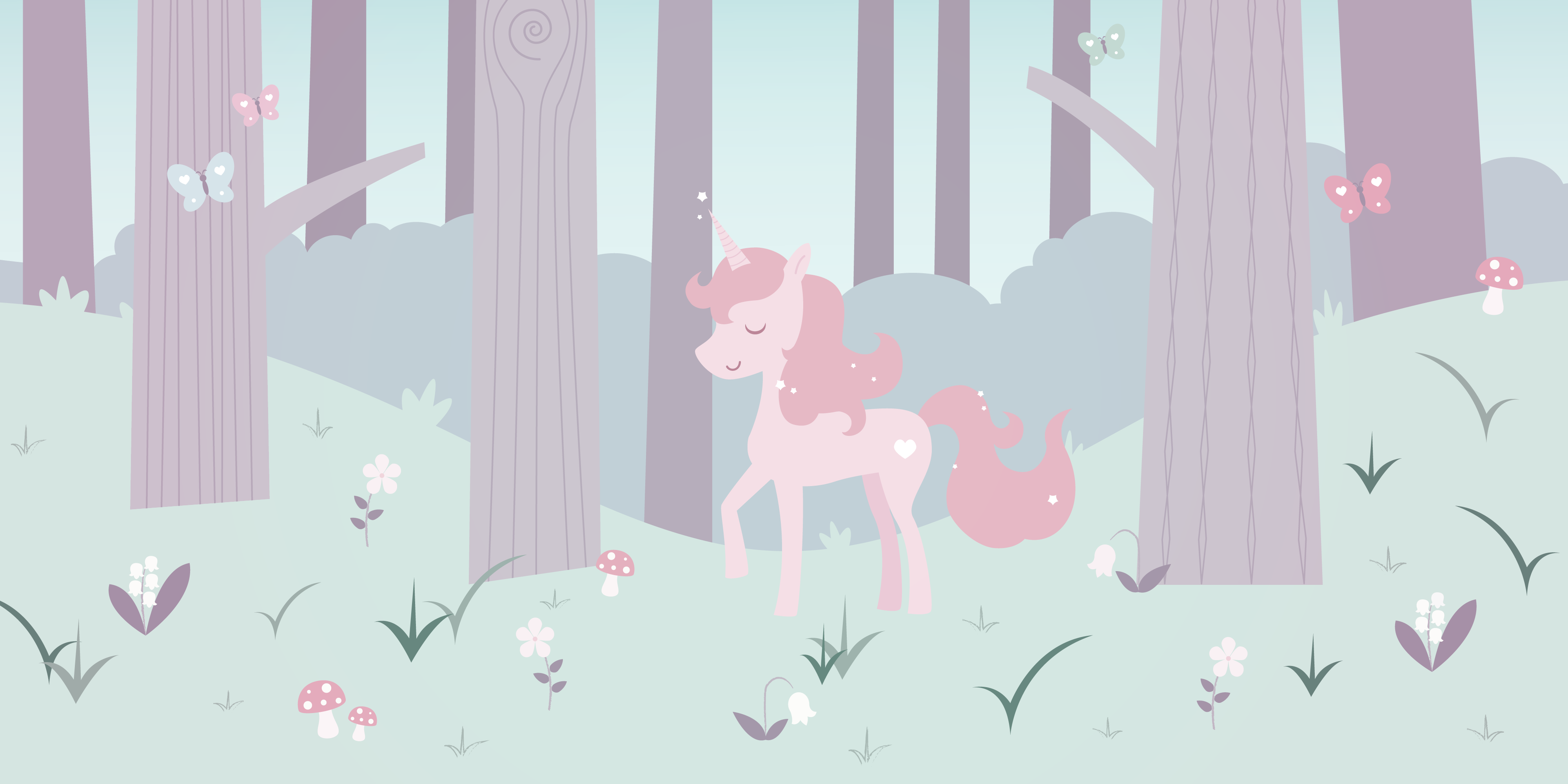 Magic Woodland - Pink Unicorn In Mystical Forest Wallpaper Mural