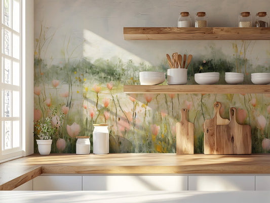 Maria Wallpaper in a Wooden Kitchen