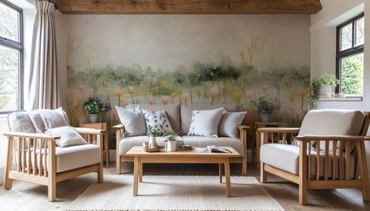 Maria Wallpaper in a Farmhouse Style Living Room