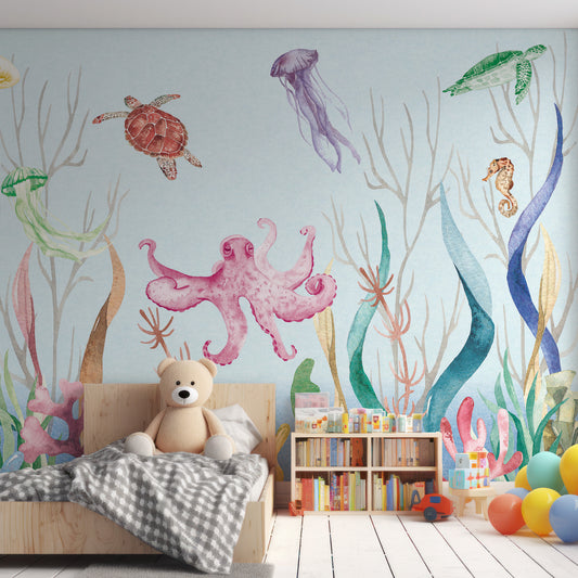 Marine Marvels In Child's Bedroom With Wooden Bed and Big Teddy Bear And Bookshelf