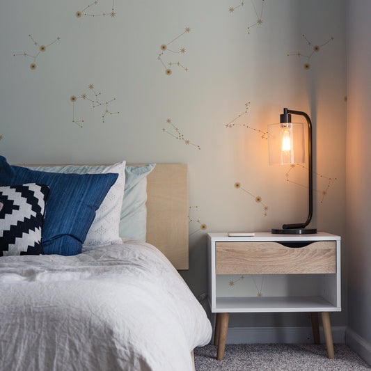 Crème Constellations Nocturnes - Papier Peint Constellation Étoile Crème & Or