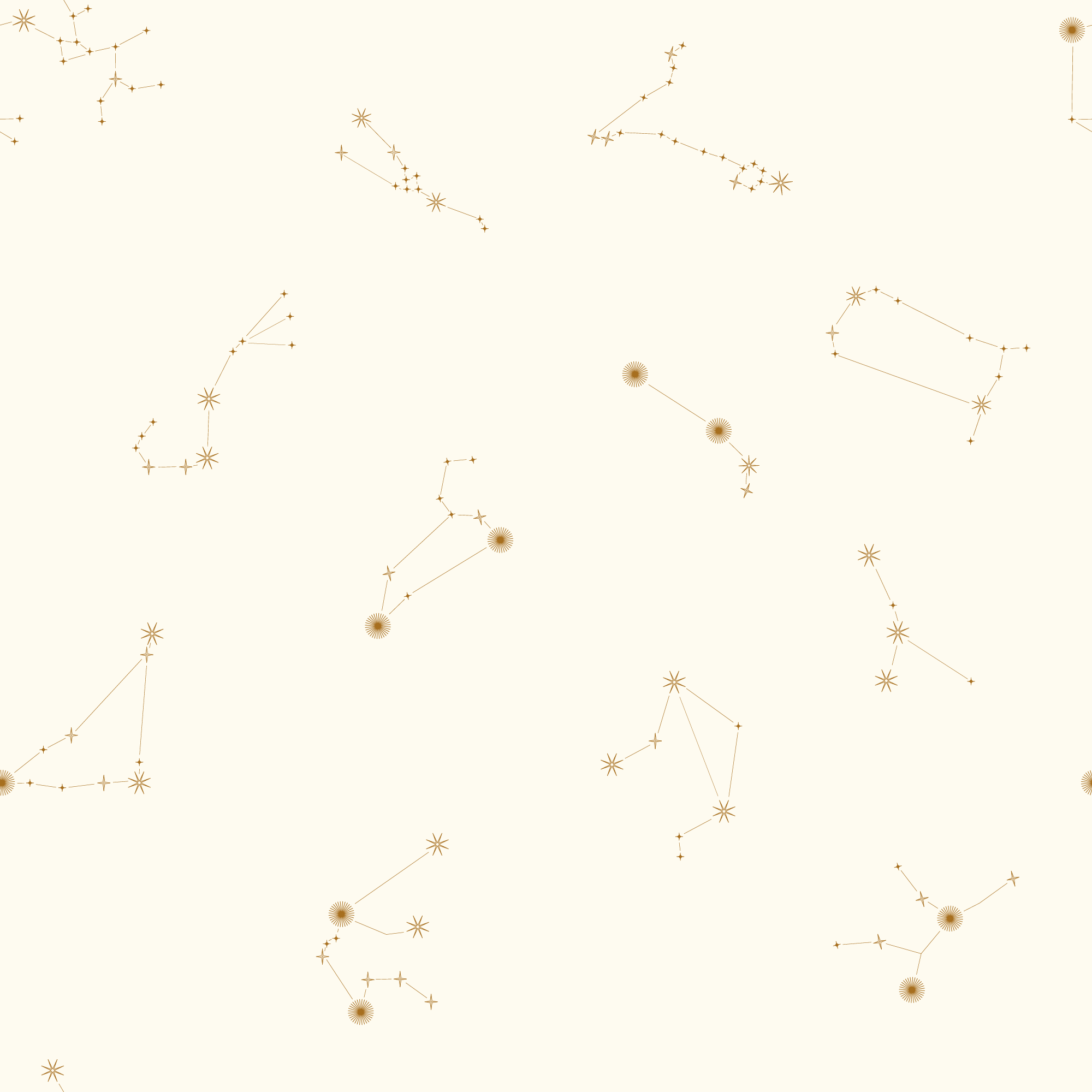 Crème Constellations Nocturnes - Papier Peint Constellation Étoile Crème & Or