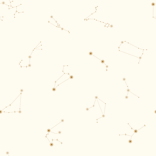 Crème Constellations Nocturnes - Papier Peint Constellation Étoile Crème & Or