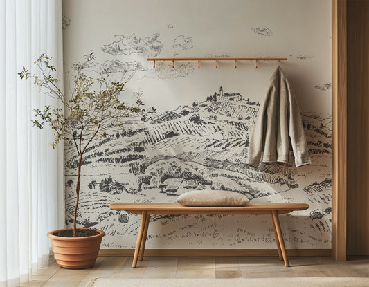 Nórië Wallpaper in a Hallway with a Tree and Coat Hooks