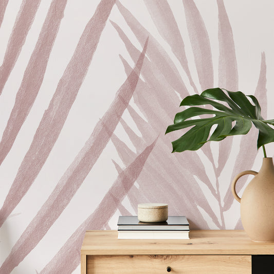 Raffia Red Wallpaper Mural In Room With Wooden Cabinet