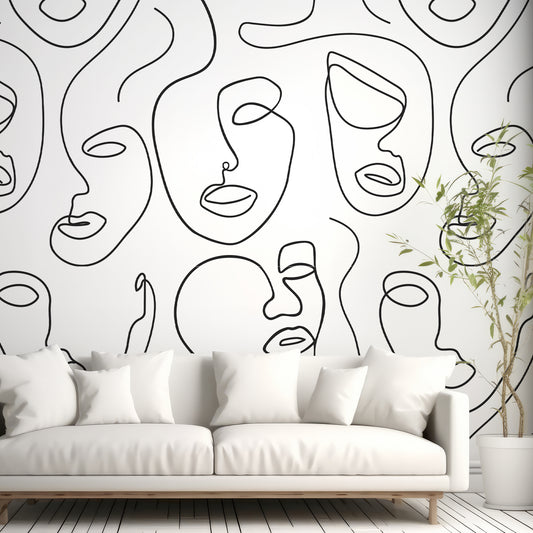 Robyn Wallpaper In Living Room With White Sofa And Green Plant In White Plant Pot
