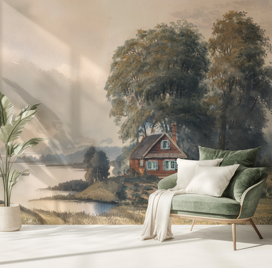 Mallory - Papier peint mural représentant une scène de chalet de campagne