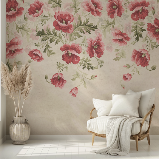 Poppy - Papier peint mural à motif de coquelicots traînants peints