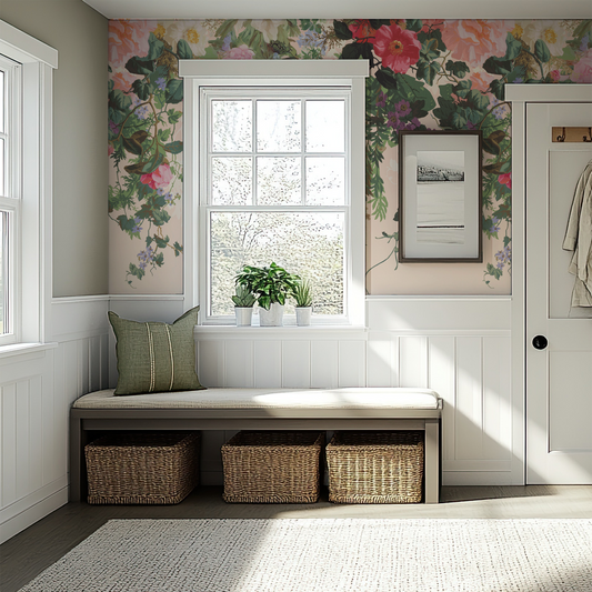 Fleur - Papier peint mural vintage à fleurs roses