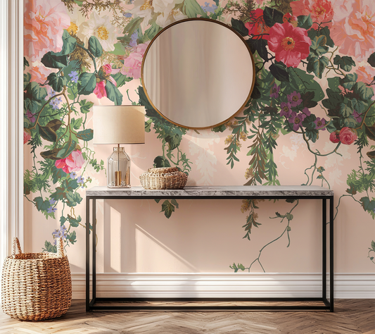 Fleur - Papier peint mural vintage à fleurs roses