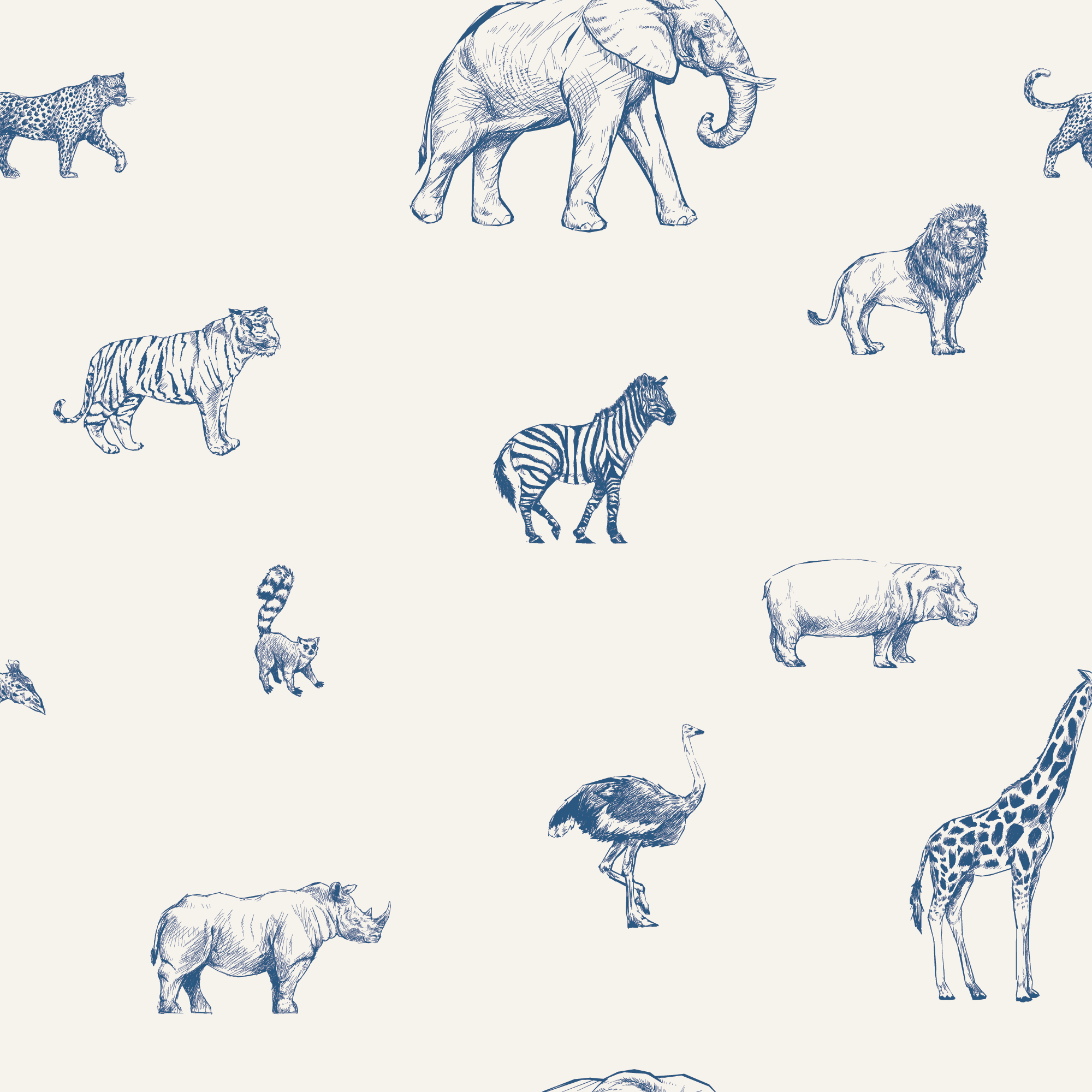 Safari_Sketchbook_Blue_Wallpaper_Mural_Artwork