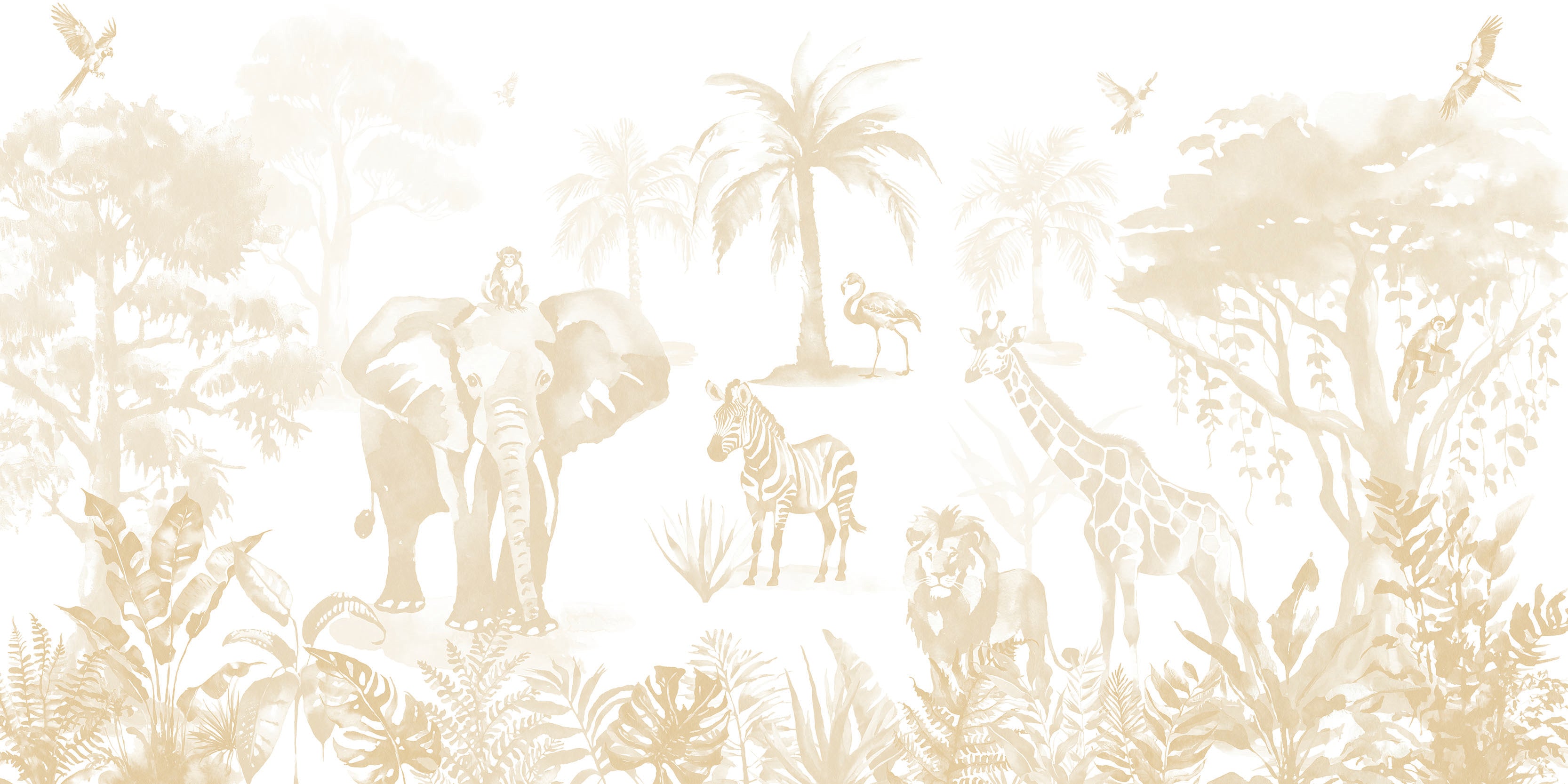 Sango Ecru Cream Jungle Safari Animal Wallpaper Mural Full Artwork