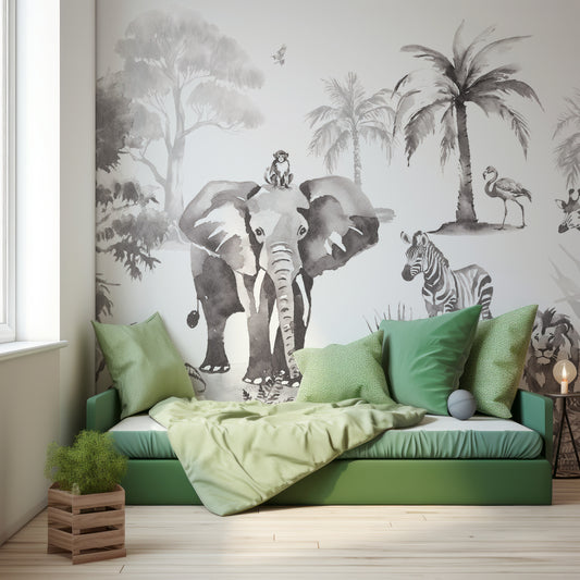 Sango Mono In Child's Bedroom With Single Dark Green Bed With Plants
