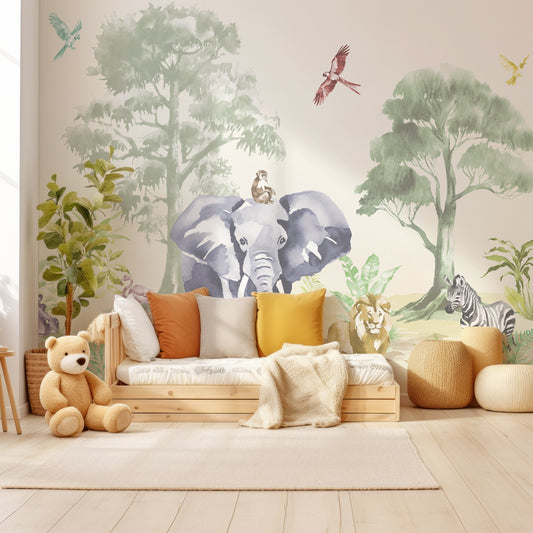 Sango Pano In Child's Bedroom With Wooden Bed With Red, Beige And Yellow Cushions And Teddy Bear